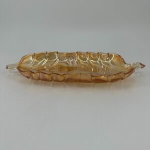Vintage Marigold Carnival Glass Double Leaf Candy Dish‎ Mid-Century Decor